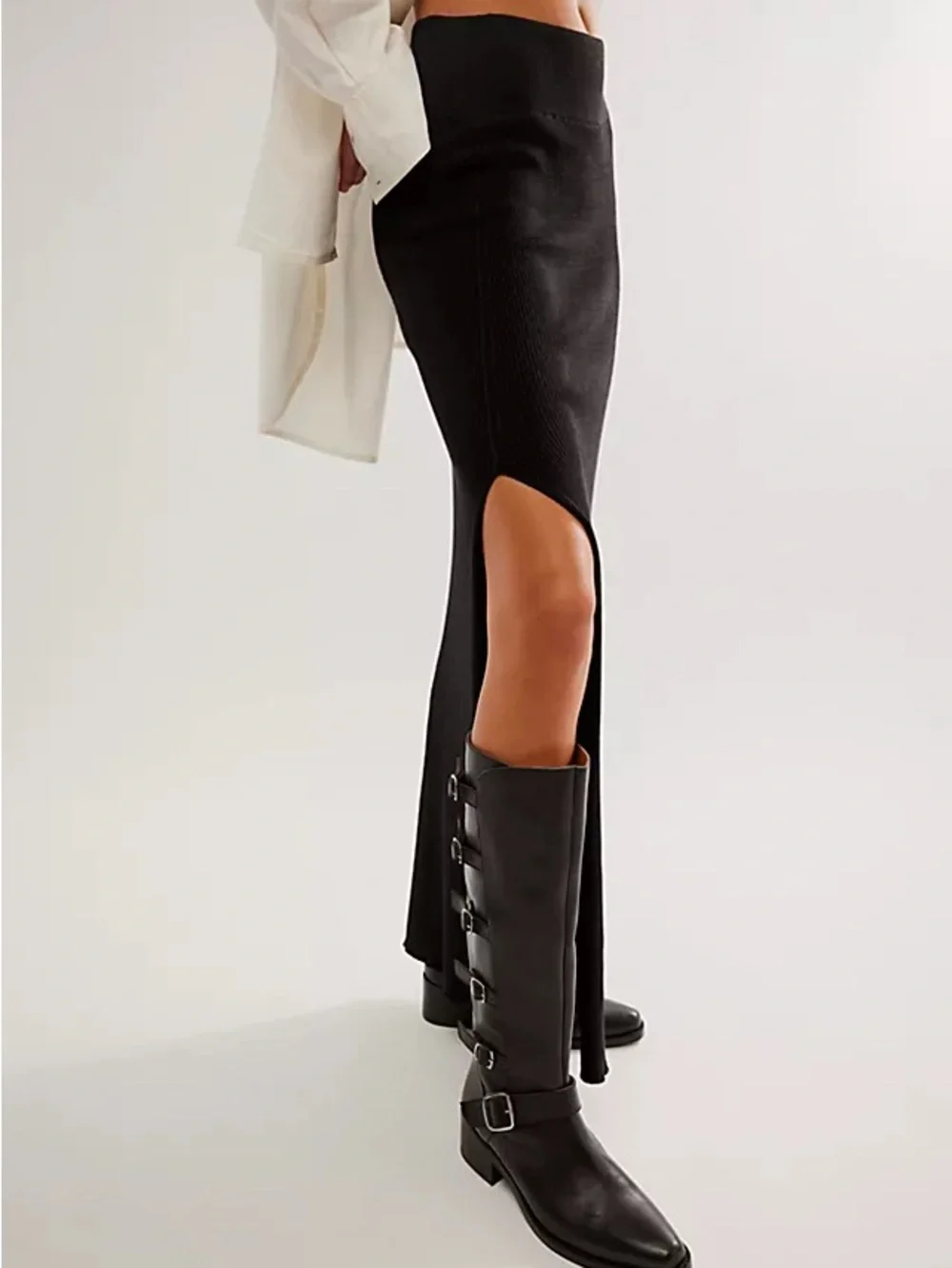 Free People Black Golden Hour Maxi Skirt with Side Slit